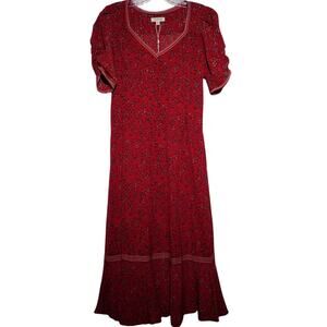 Max Studio Womens Red Floral Midi Dress Short Sleeve Stretch Size XS NWT